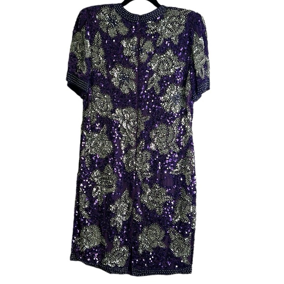 Vantage Joan Leslie slik sequins beaded evening dress size medium purple sliver - Picture 4 of 13